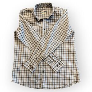 Johnnie-O Hangin' Out Boys Size 16‎ Plaid Button Down Shirt Blue Brown